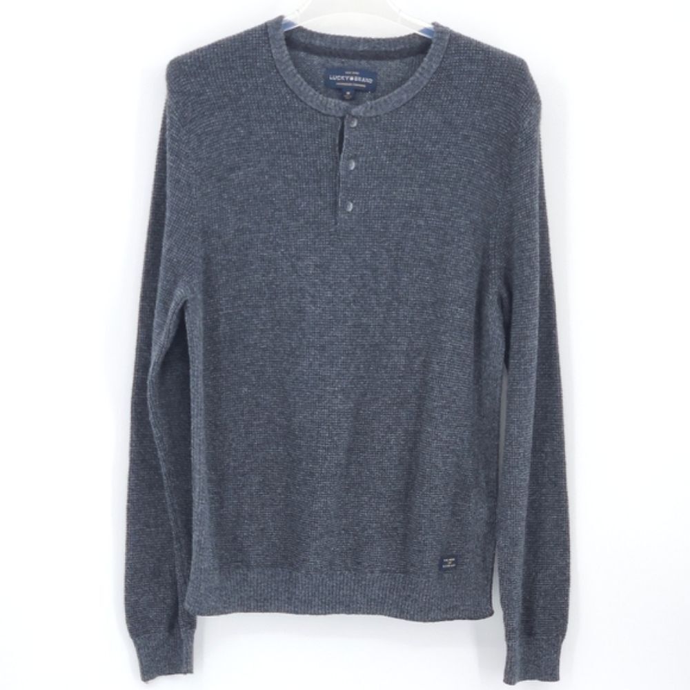 Lucky Brand Colorado Cross Stitch Henley Sweater Mens Size Medium Thermal Winter